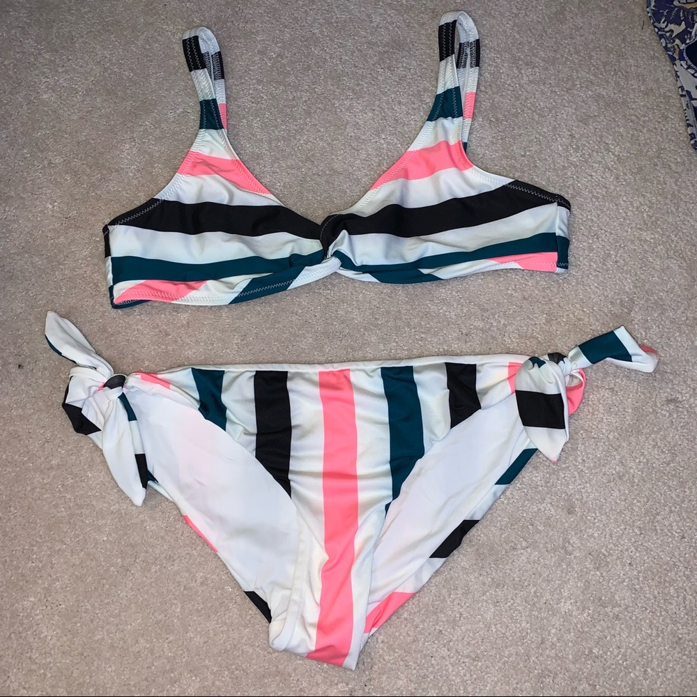 Solid And Striped Bikini Set White Pink Blue Blac… - image 1